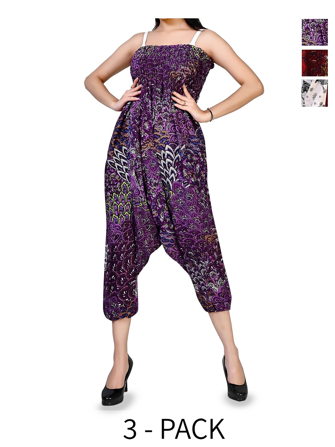 

NarNari Women Pack Of 3 Printed Harem Pants, Purple