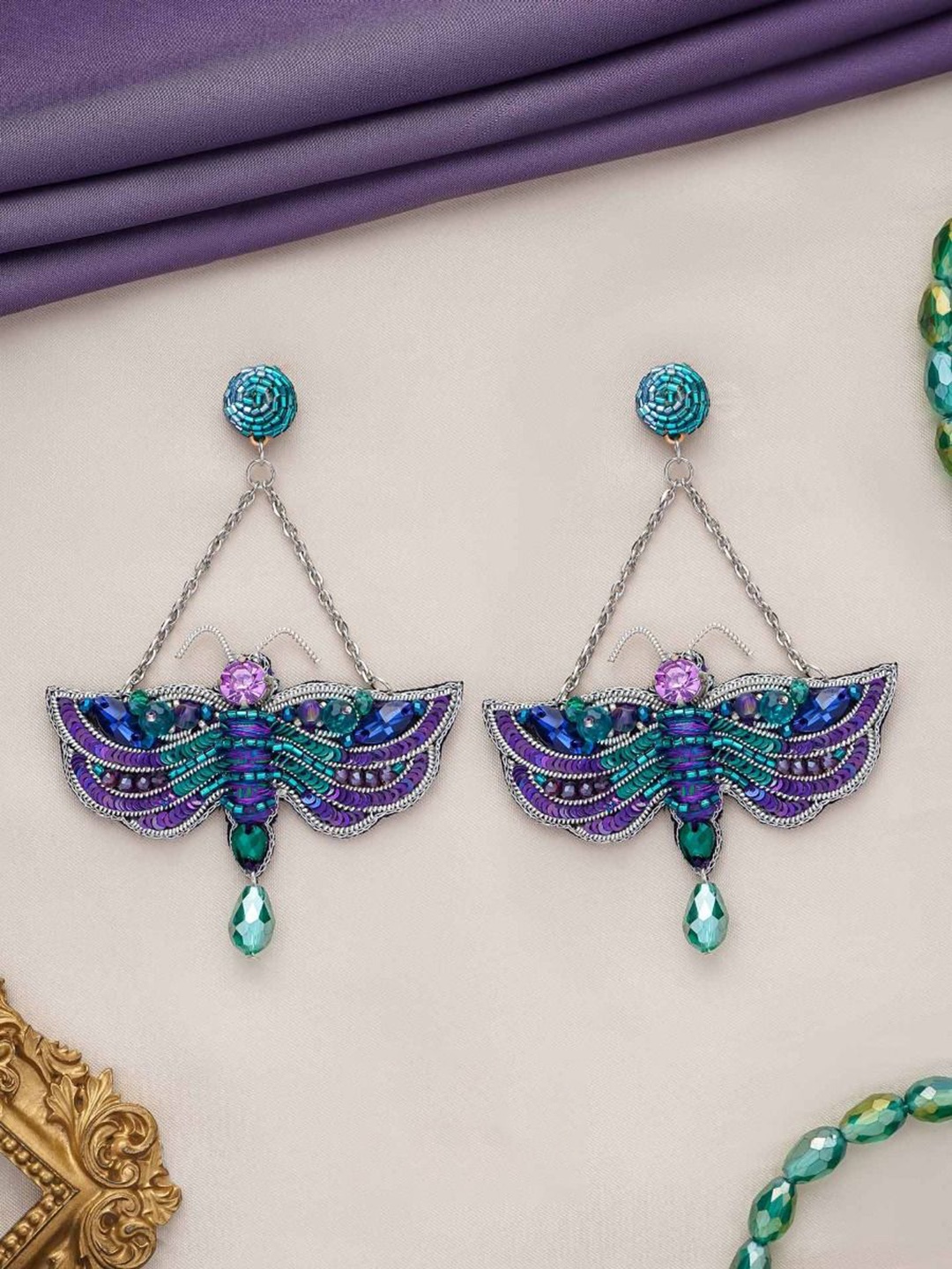 

EVERSTYLISH Sanjoya Sequins, Stones & Beads Embroidered Earrings, Multi