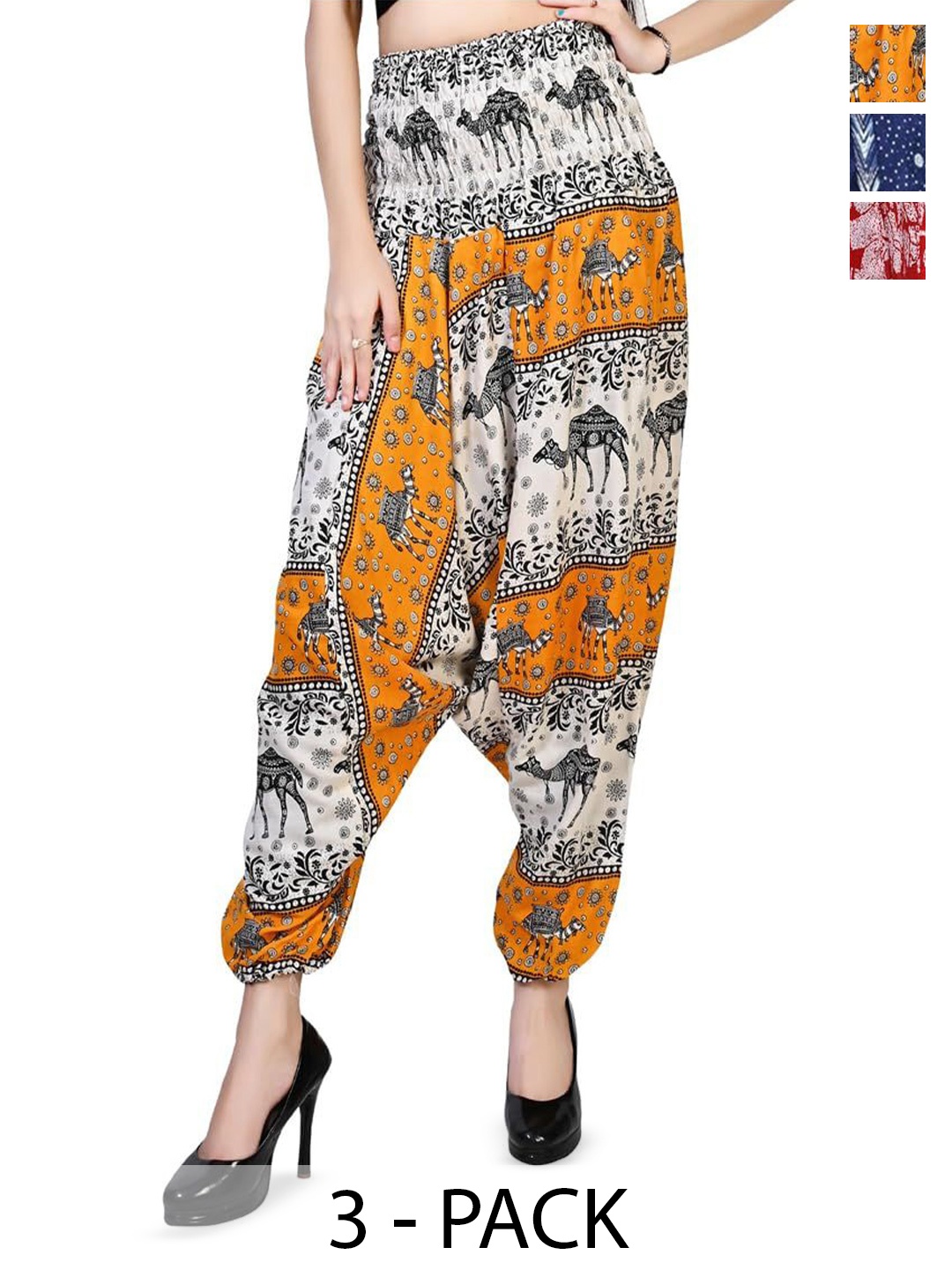 

NarNari Pack Of 3 Women Printed High-Rise Harem Pants, Yellow