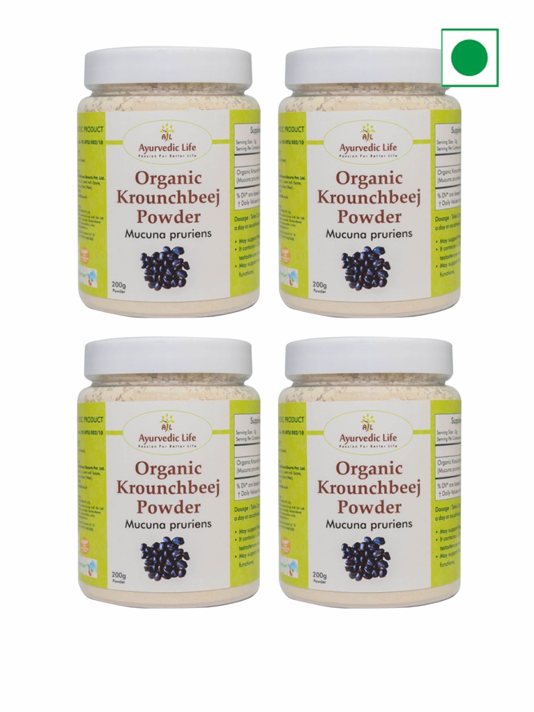 

Ayurvedic Life Set Of 4 Organic Krounchbeej Powder - 200 g Each, White