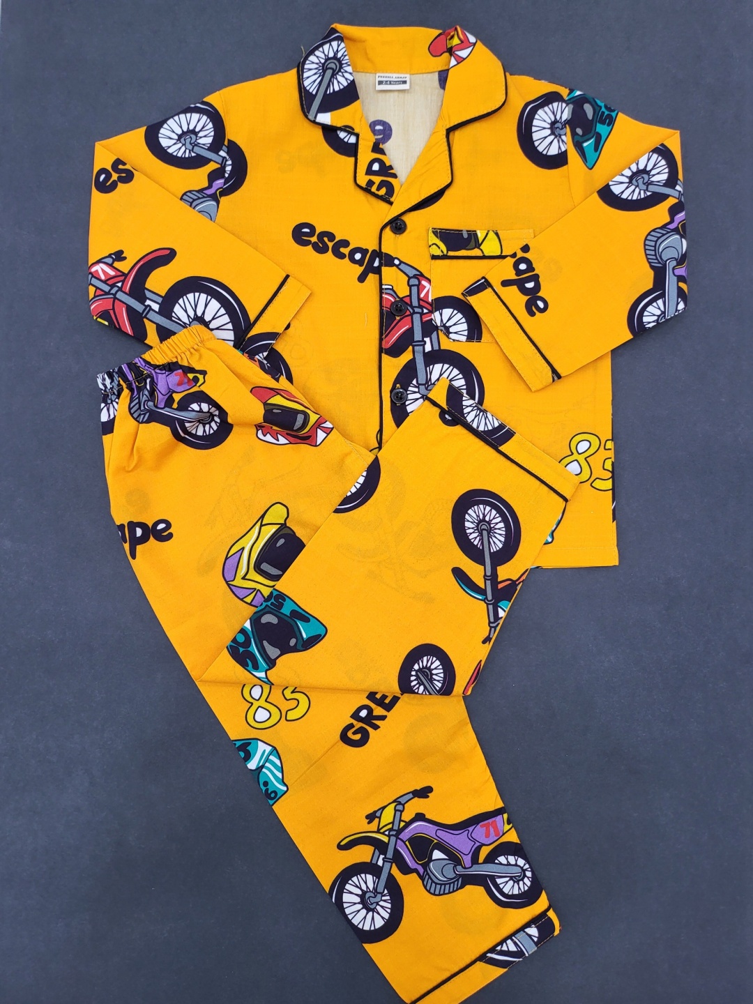 

Freesia Array Kids Conversational Printed Pure Cotton Night suit, Yellow