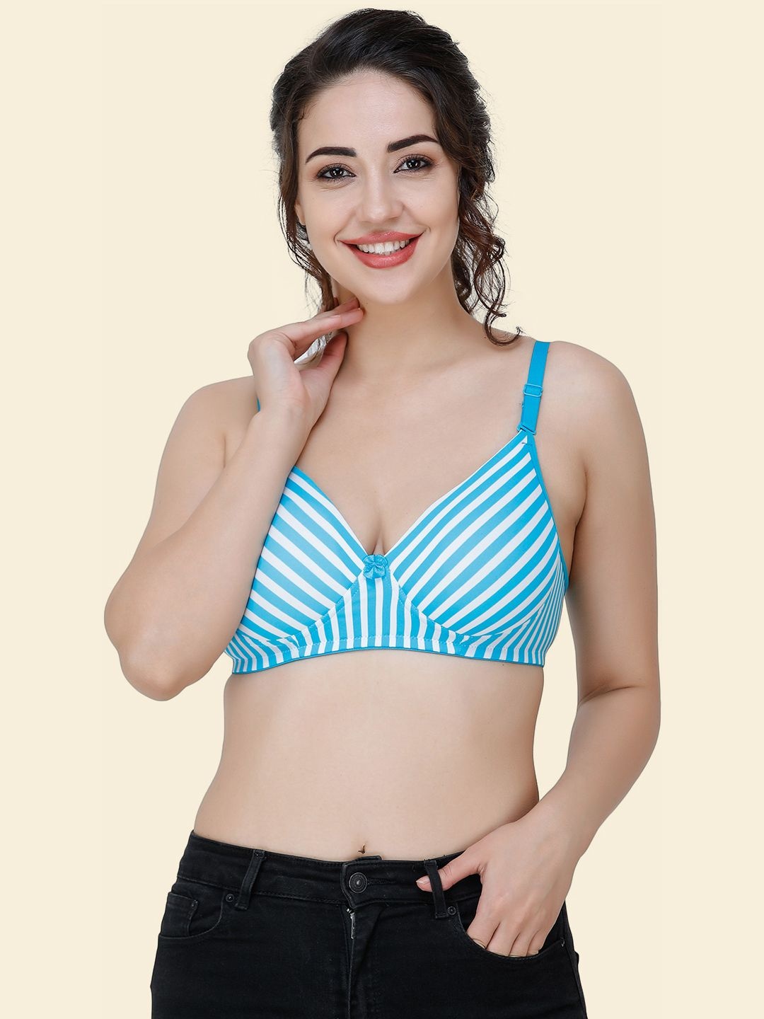 

StyleCast Women Geometric Full Coverage Heavily Padded Bra, Turquoise blue