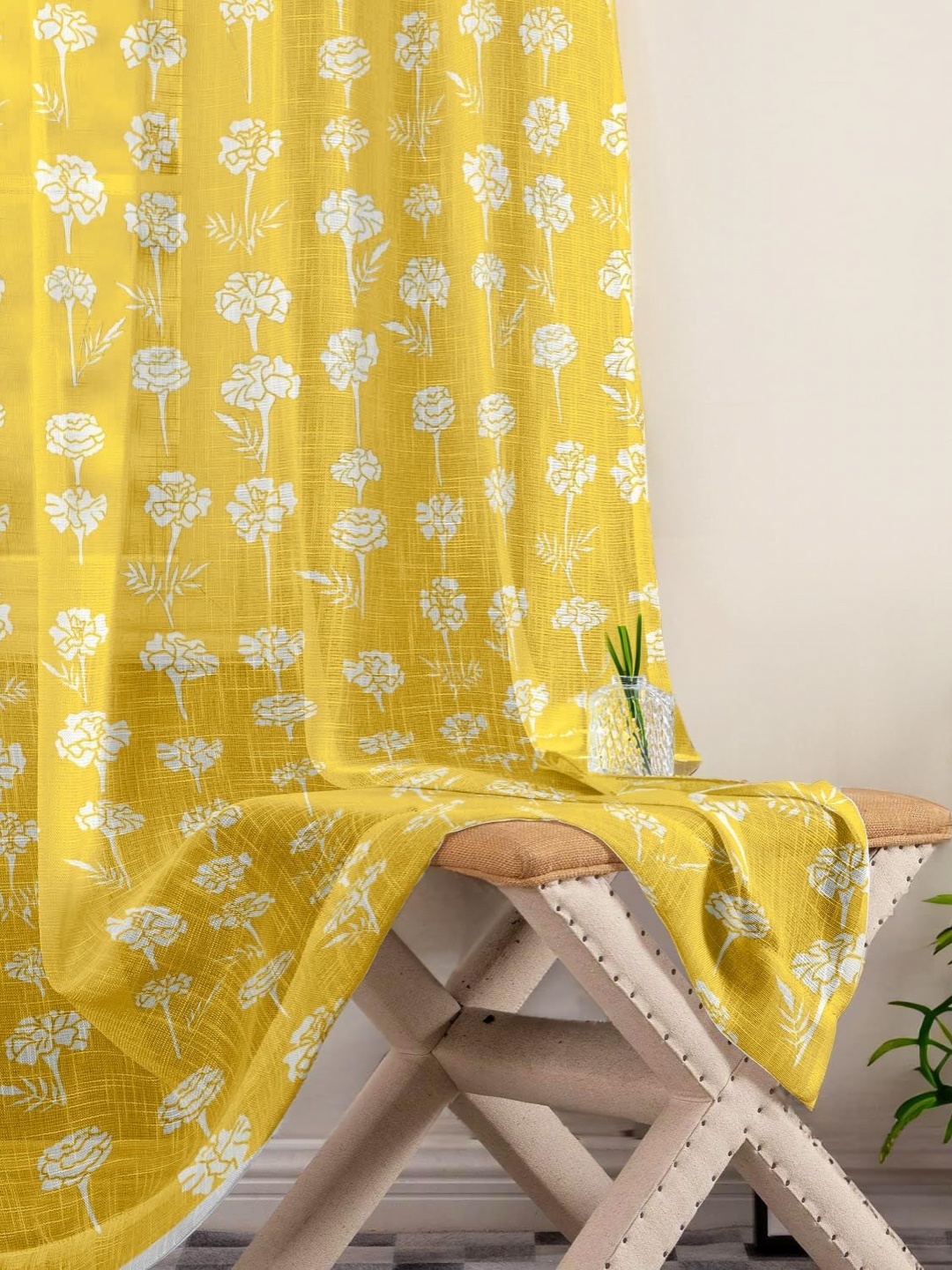 

Tranquebar Home Yellow Set of 2 Floral Sheer Window Curtain