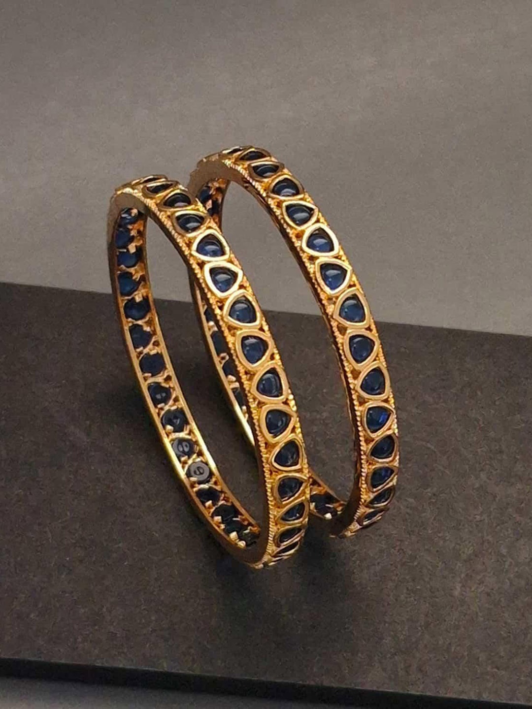 

Zevarly Set Of 2 Gold-Plated American Diamond Stone-Studded Bangles