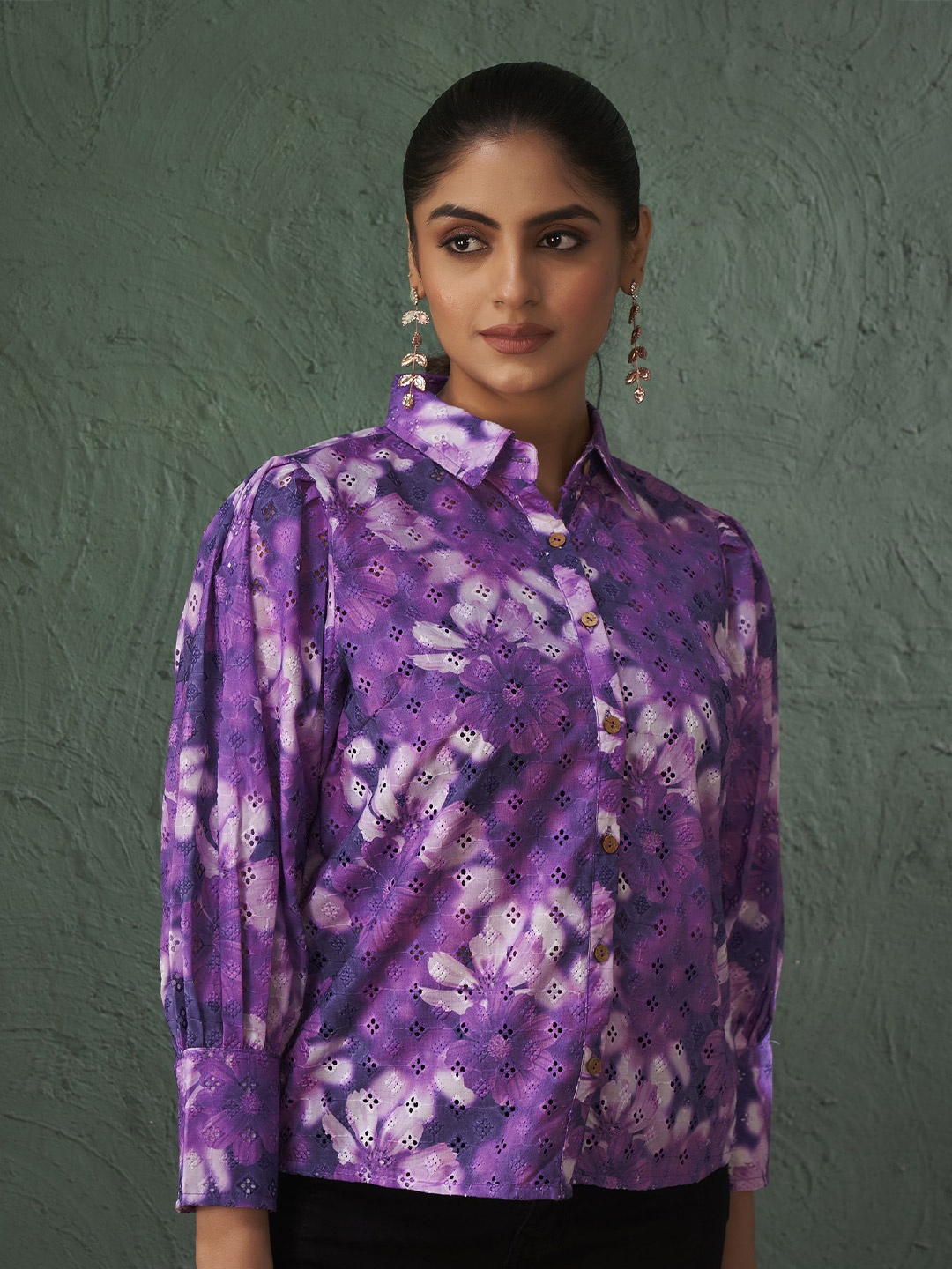 

Anouk Print Puff Sleeve Top, Green