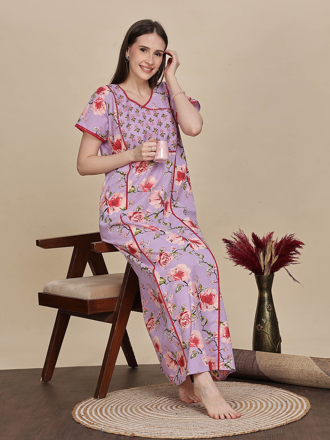 

9shines Label Printed Maxi Nightdress, Lavender