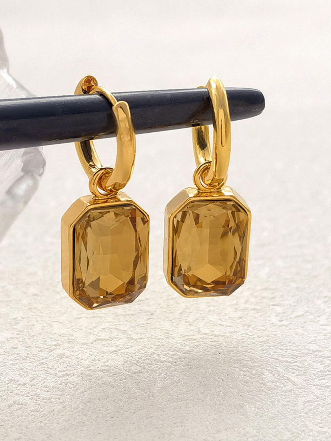 

Just Lil Things Gold-Toned Artificial Stones Studded Square Shaped Drop Earrings
