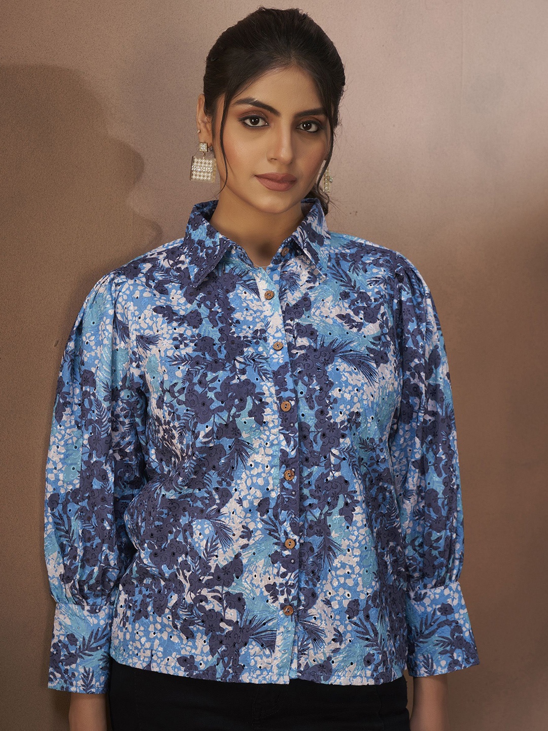 

Anouk Floral Print Puff Sleeve Top, Navy blue