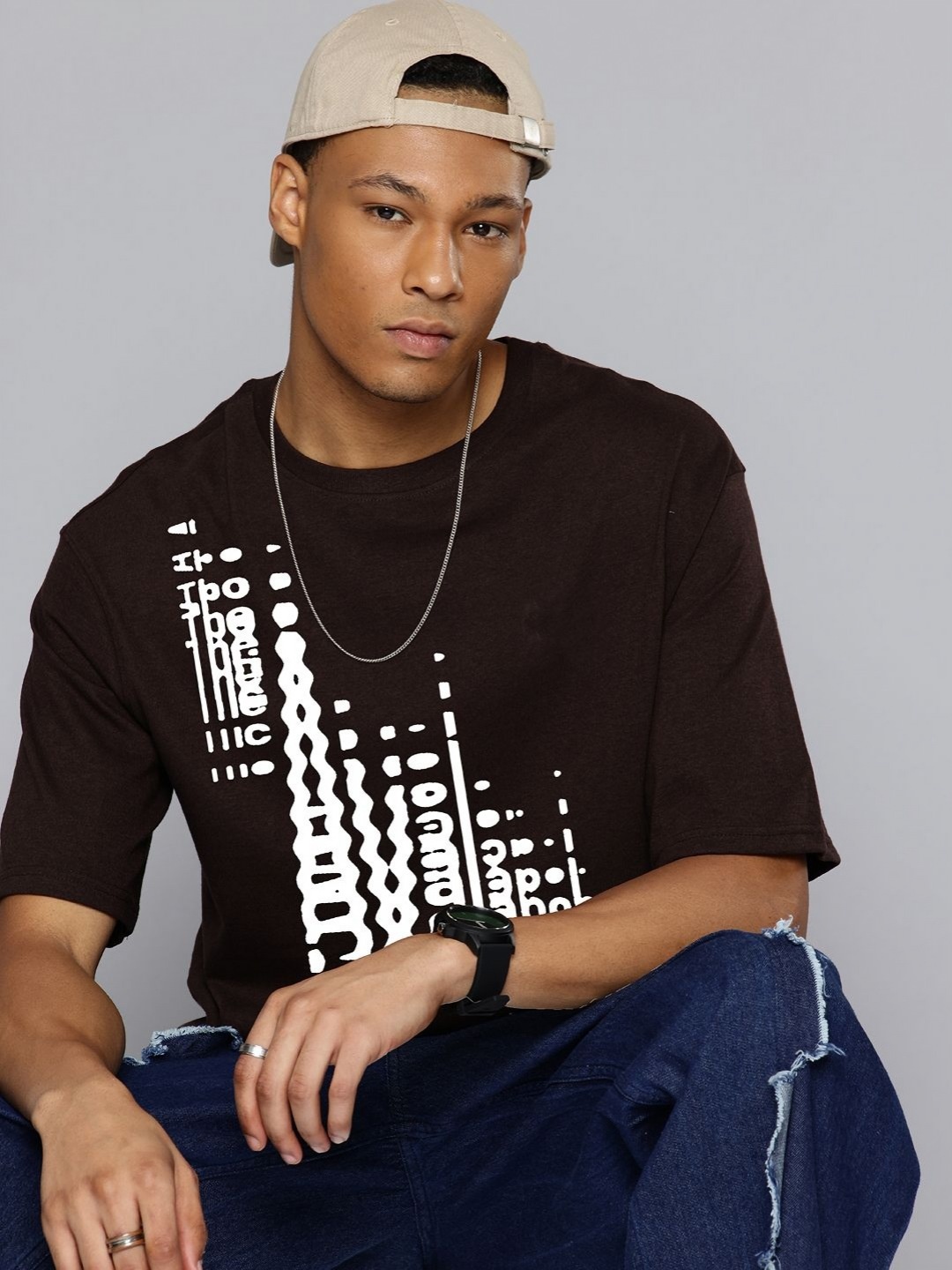 

Moda Rapido Men Graphic Printed Round Neck Cotton Relaxed Fit T-shirt, Coffee brown