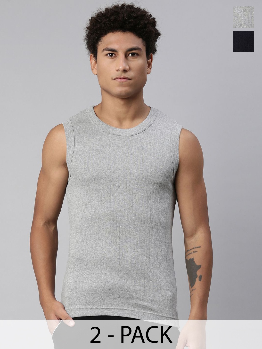 

Levis Men Pack of 2 Solid Scoop Neck Sleeveless Pure Cotton Gym Vest, Grey