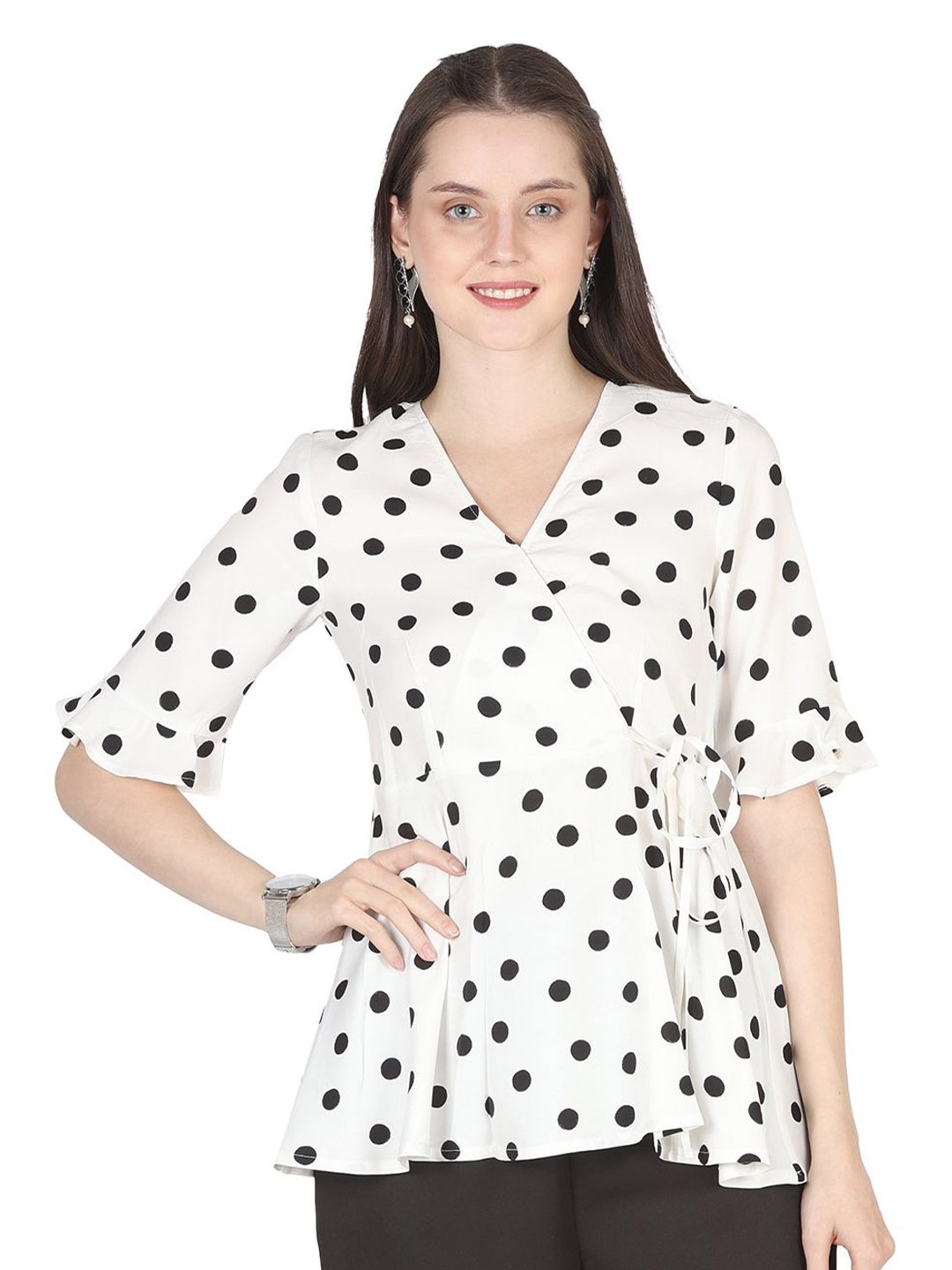 

PRIDEWEAR Women Polka Dot Printed Peplum Top, White