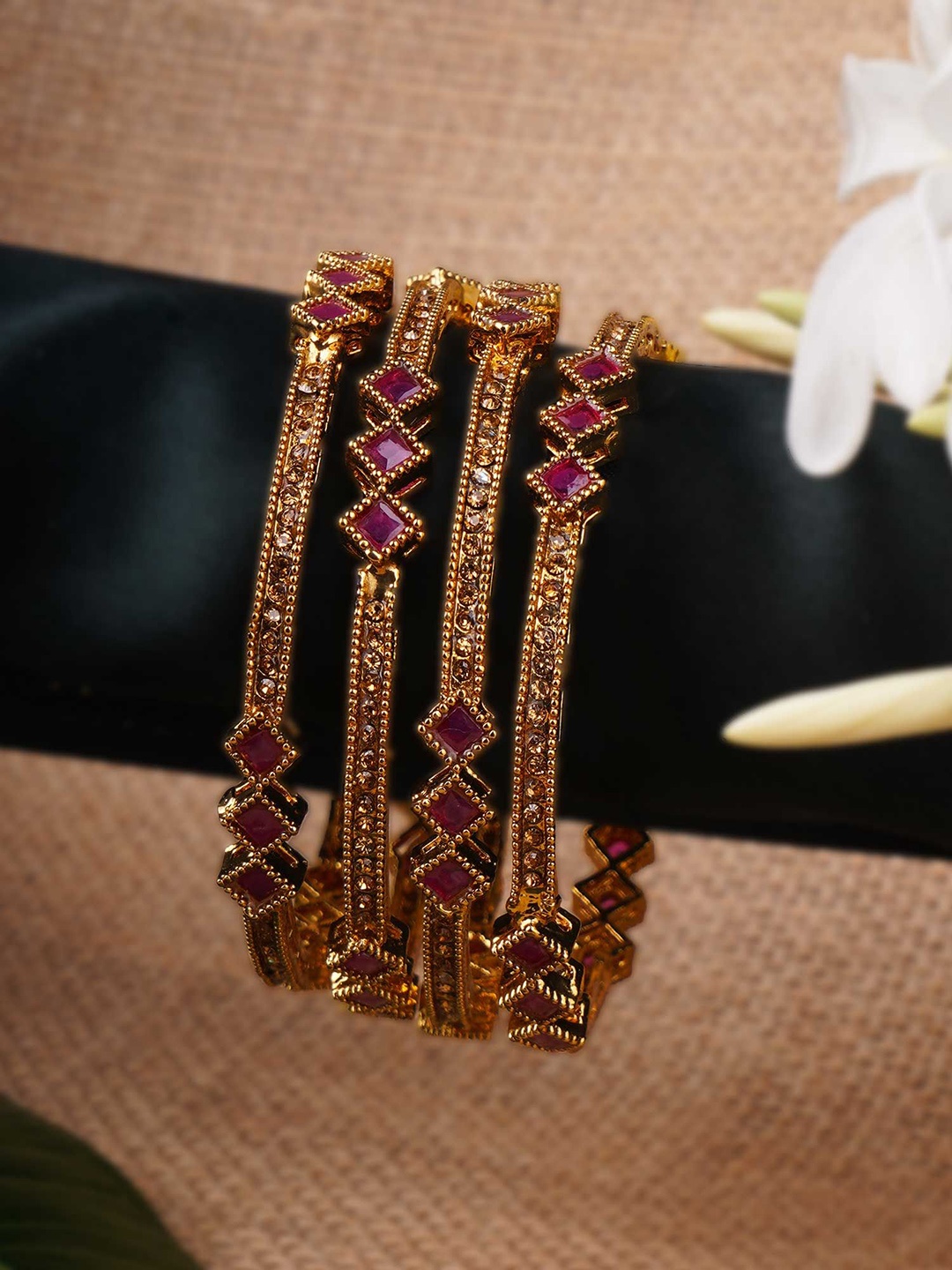 

Anouk Set Of 4 Stone-Studded 24CT Gold-Plated Bangles
