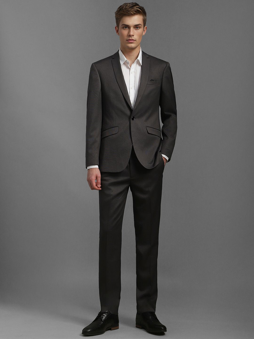 

Louis Philippe Men Textured Slim Fit Single-Breasted Two Piece Formal Suit, Grey