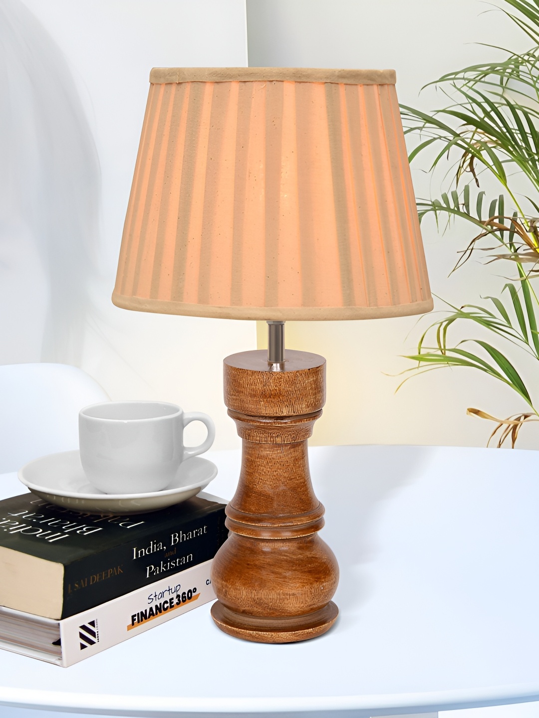 

Homesake White Textured Wood Industrial Frusturical Shaped Table Lamp