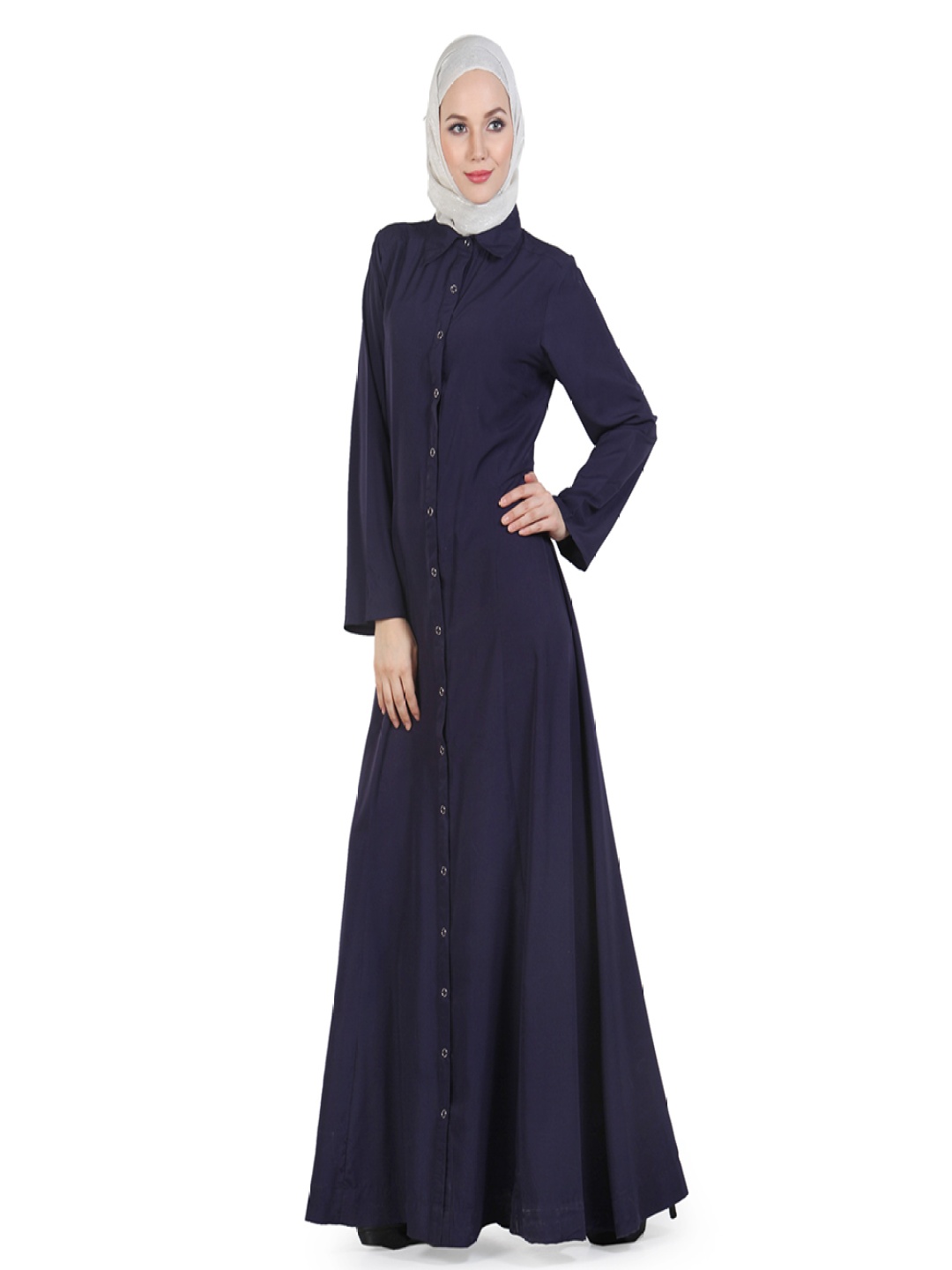 

MOMIN LIBAS Women Solid Shirt Collar Full Front Button Open Abaya Burqa, Purple