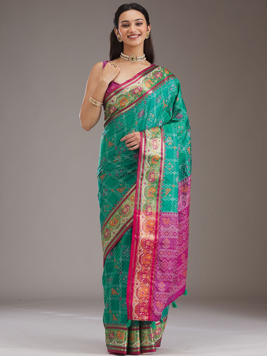

Koskii Wine Printed Silk Saree, Green