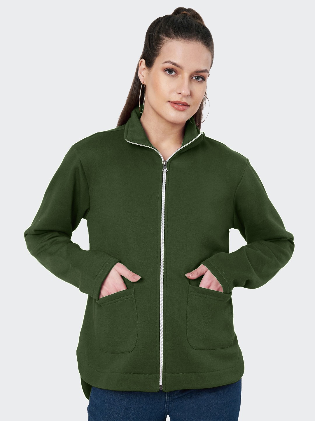 

BRINNS Women Fleece Open Front Jacket, Green