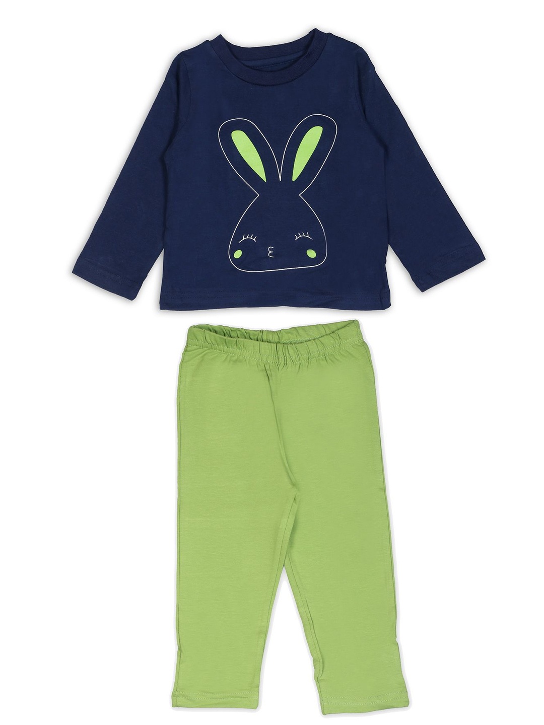

White Snow Kids Round Neck Pure Cotton T-Shirt With Pyjama, Navy blue