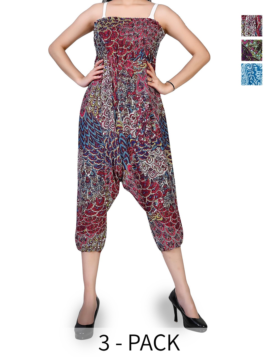 

NarNari Women Pack Of 3 Printed High-Rise Harem Pants, Pink