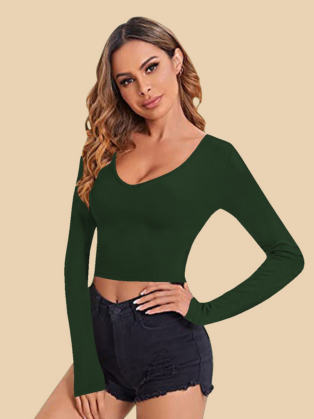 

Dream Beauty Fashion Women V-Neck Fitted Crop Top, Green