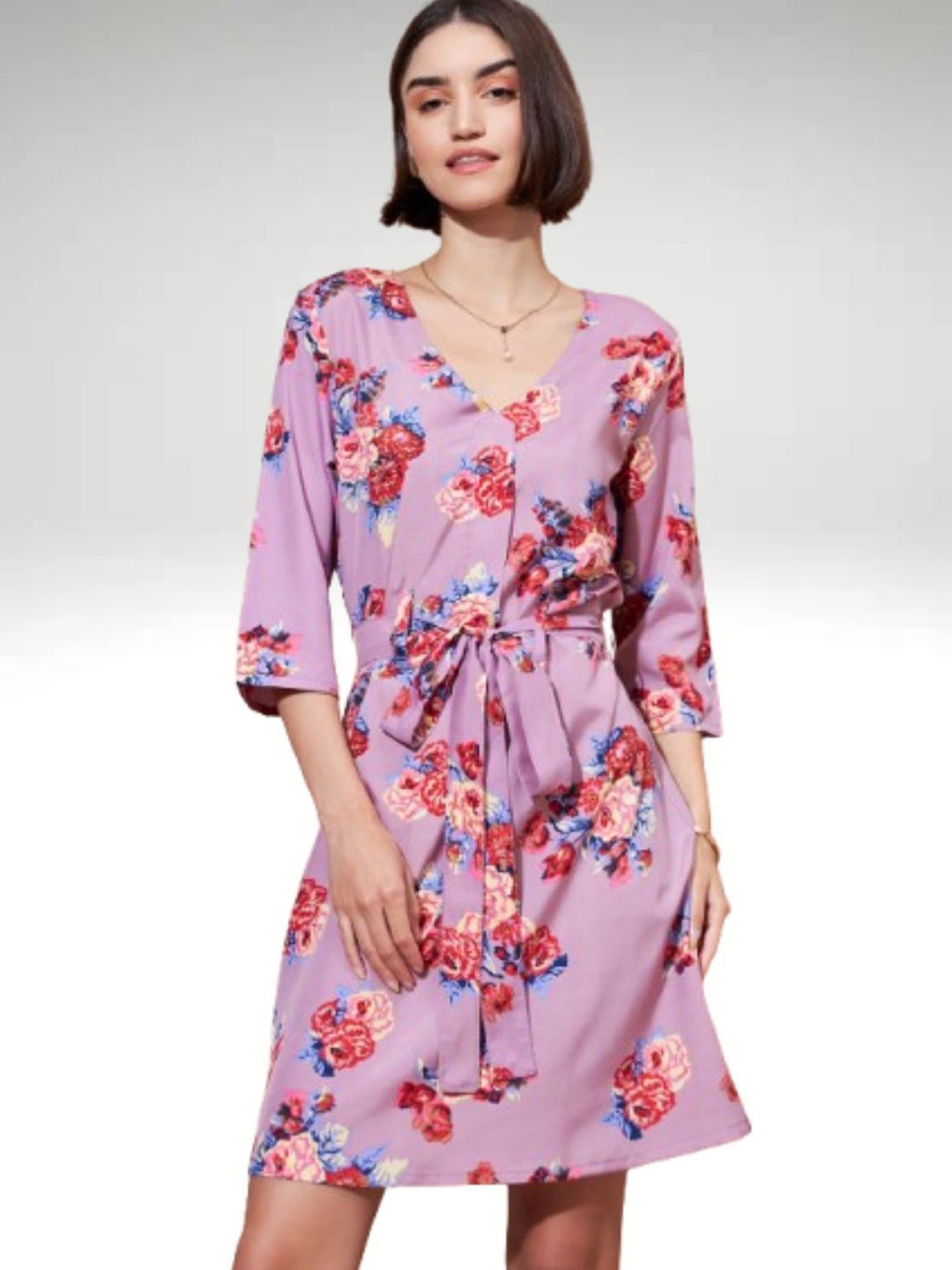 

DressBerry Women Floral Printed Scuba A-Line Dress, Mauve