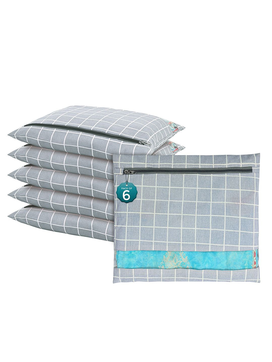 

Kuber Industries Grey 6 Pcs Regular Single Saree Cover Multi-Utility Storage Organisers