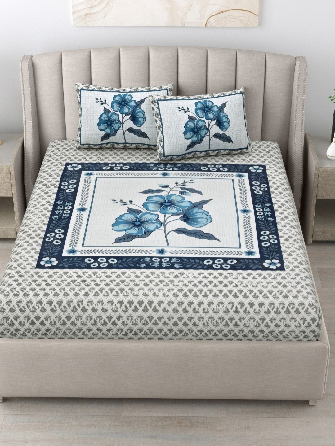 

JAIPUR FABRIC Blue 180 TC King Bedsheet with 2 Pillow Covers