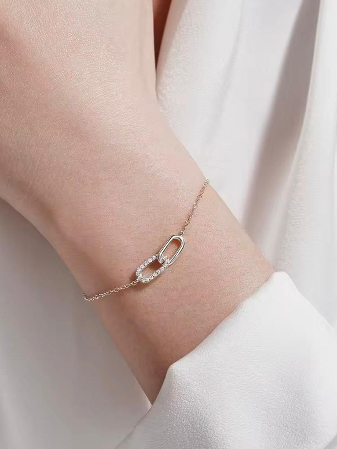 

October 22 Women Silver Cubic Zirconia Rhodium-Plated Charm Bracelet