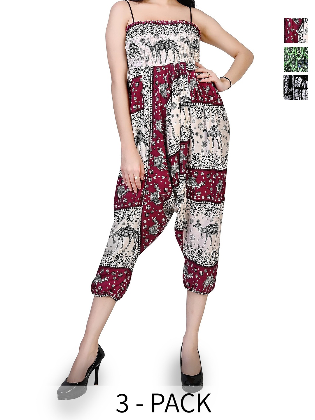 

NarNari Women Pack Of 3 Printed High-Rise Harem Pants, Green