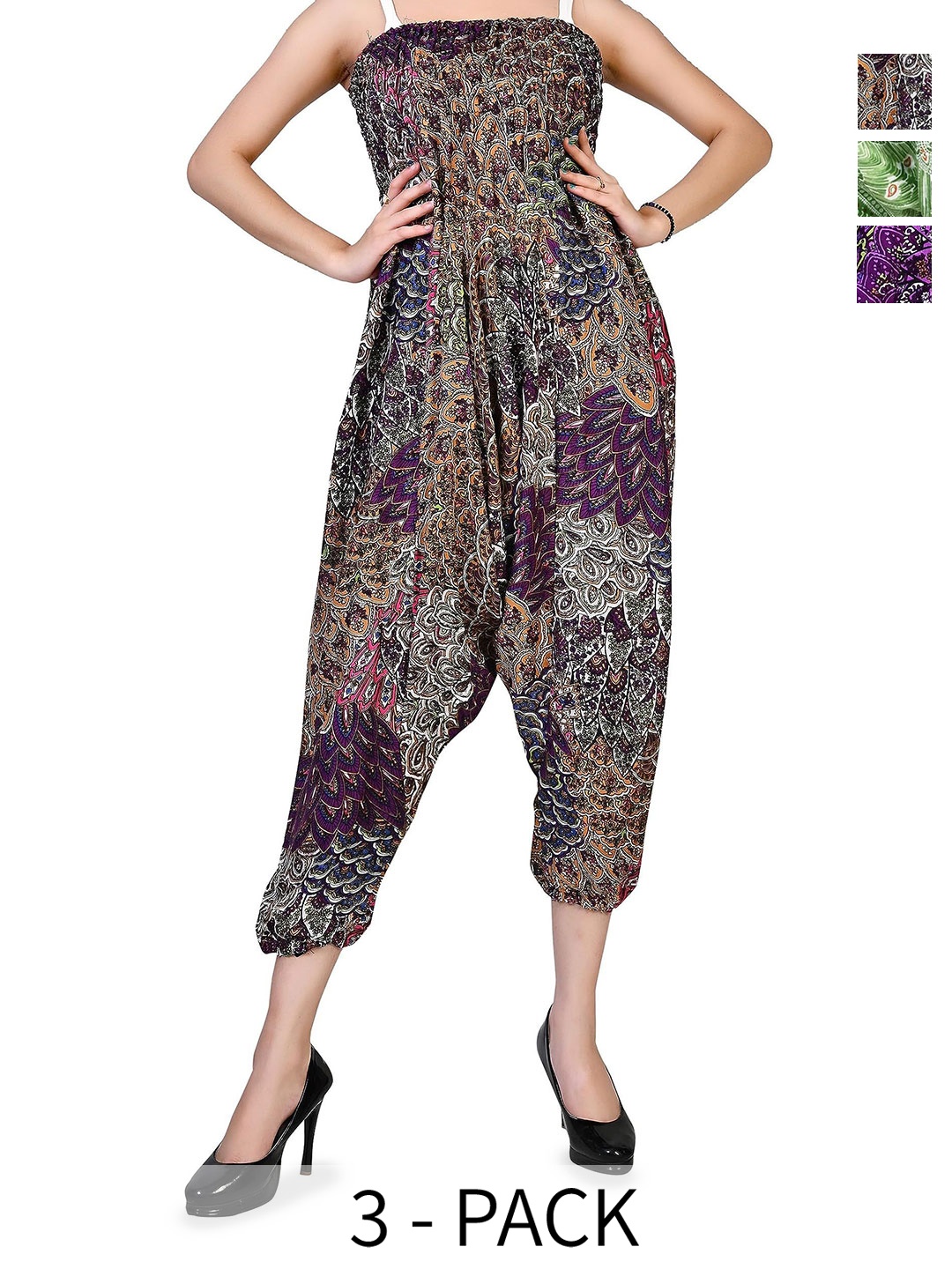 

NarNari Women Pack Of 3 Printed Harem Pants, Purple