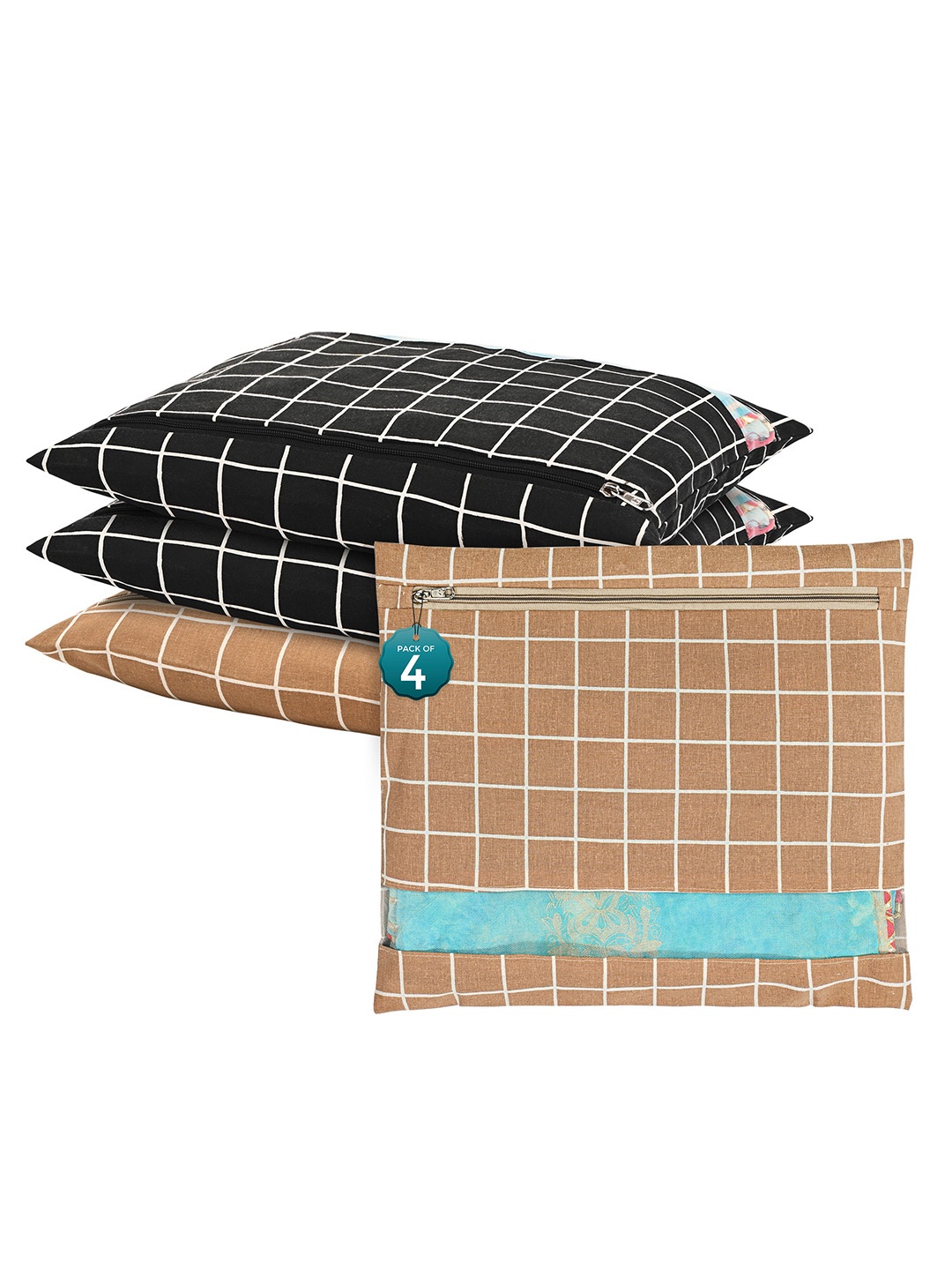 

Kuber Industries Brown 4 Pcs Regular Single Saree Cover Multi-Utility Wardrobe Organisers