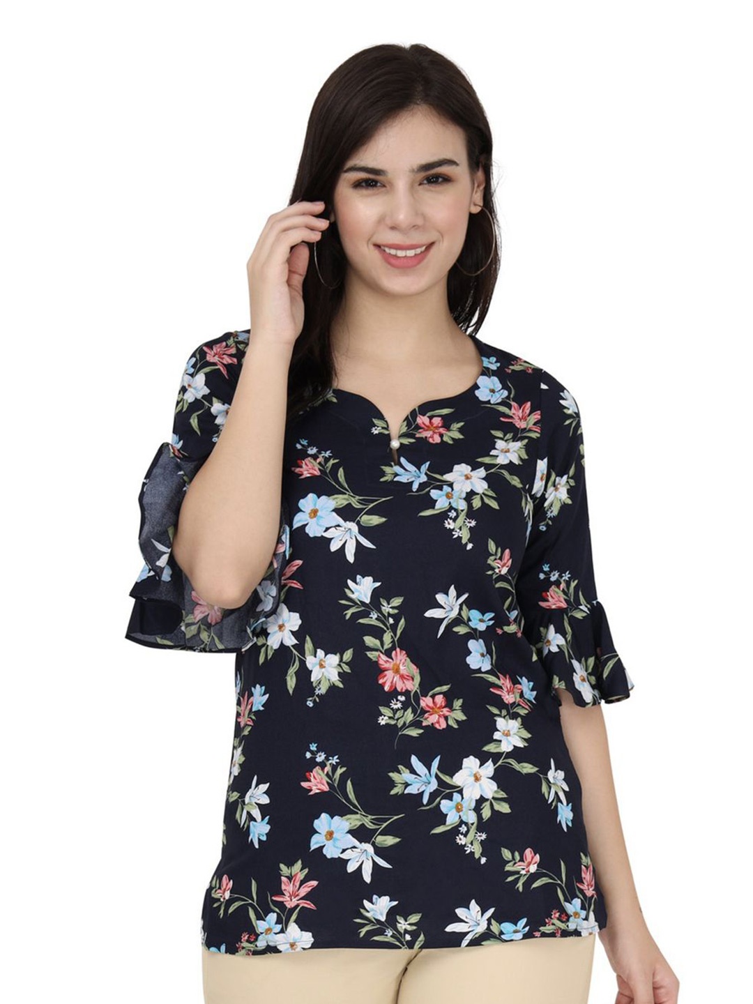 

PRIDEWEAR Women Floral Printed Top, Navy blue