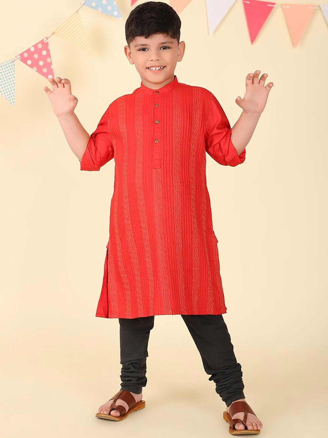 

Fabindia Boys Thread Work Kurta, Red