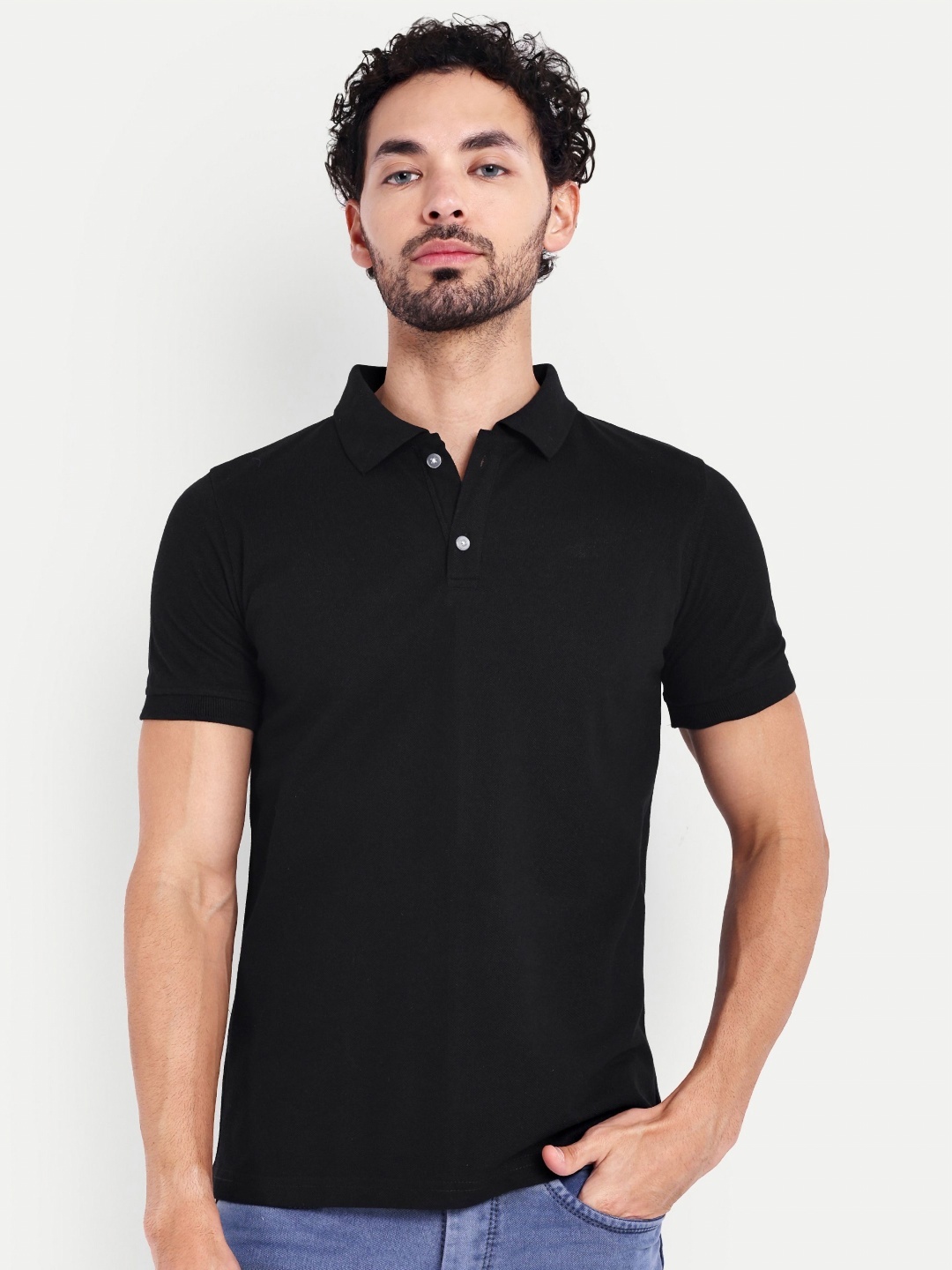 

House of Mool Men Polo Collar Pockets T-shirt, Black
