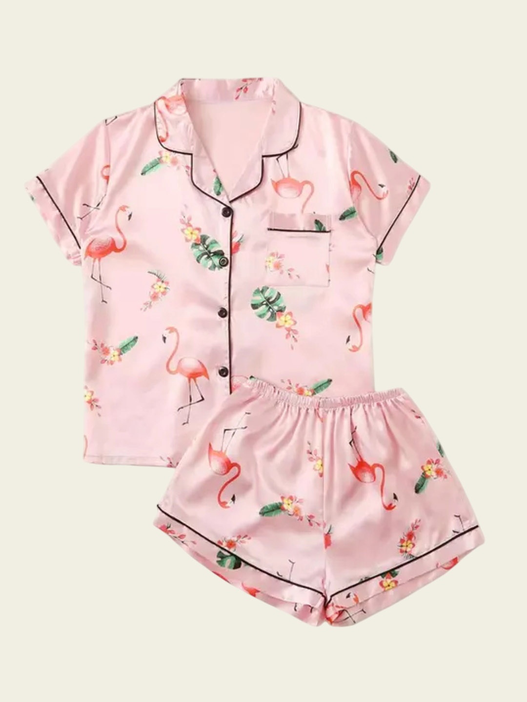

SHINE N SHOW Women Printed Lapel Collar Night suit, Peach