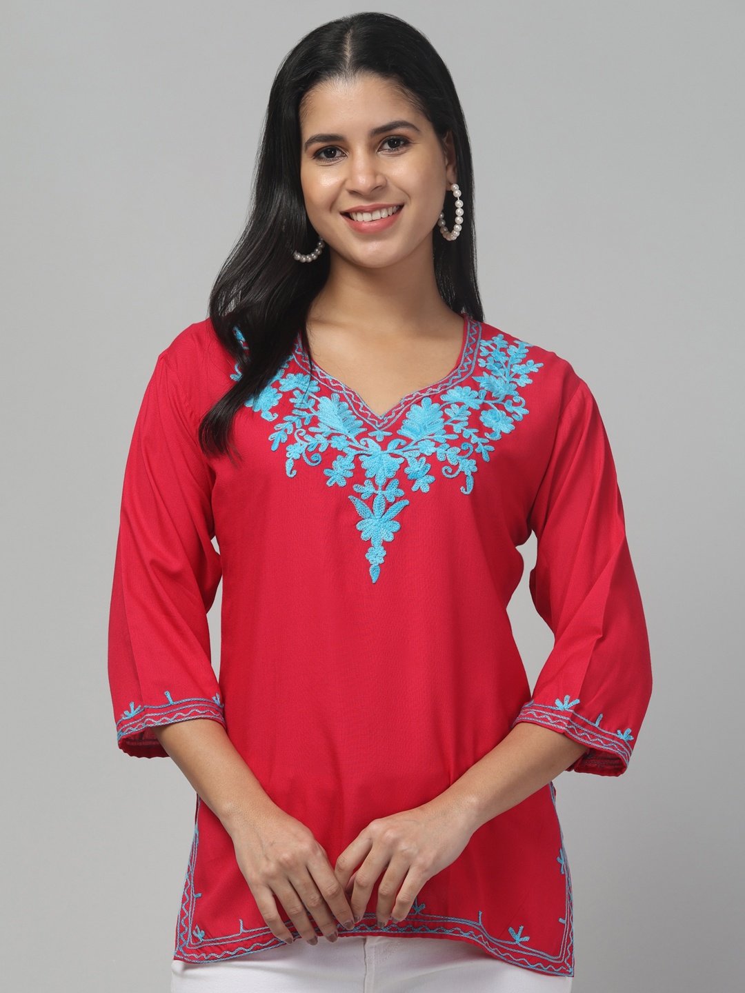 

Trend Level Women Floral Embroidered Kurti, Pink