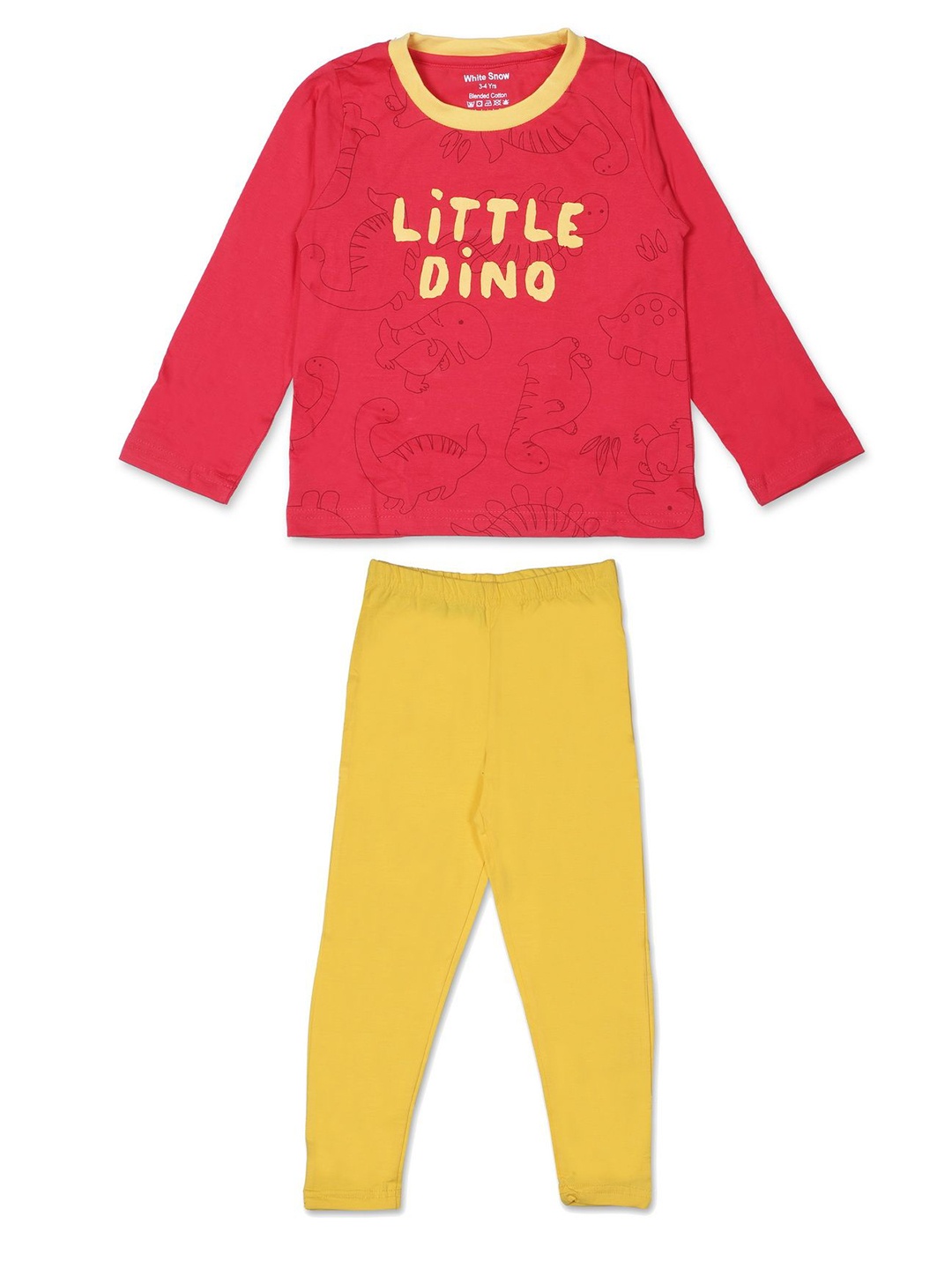 

White Snow Kids Round Neck Pure Cotton T-Shirt With Pyjama, Red
