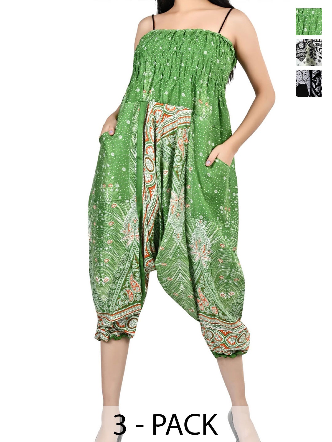 

NarNari Women Pack Of 3 Printed High-Rise Harem Pants, Green