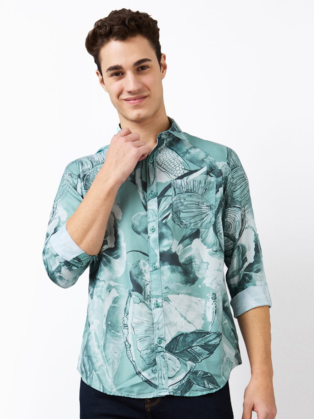 

SPYKAR Men Spread Collar Floral Printed Casual Shirt, Sea green