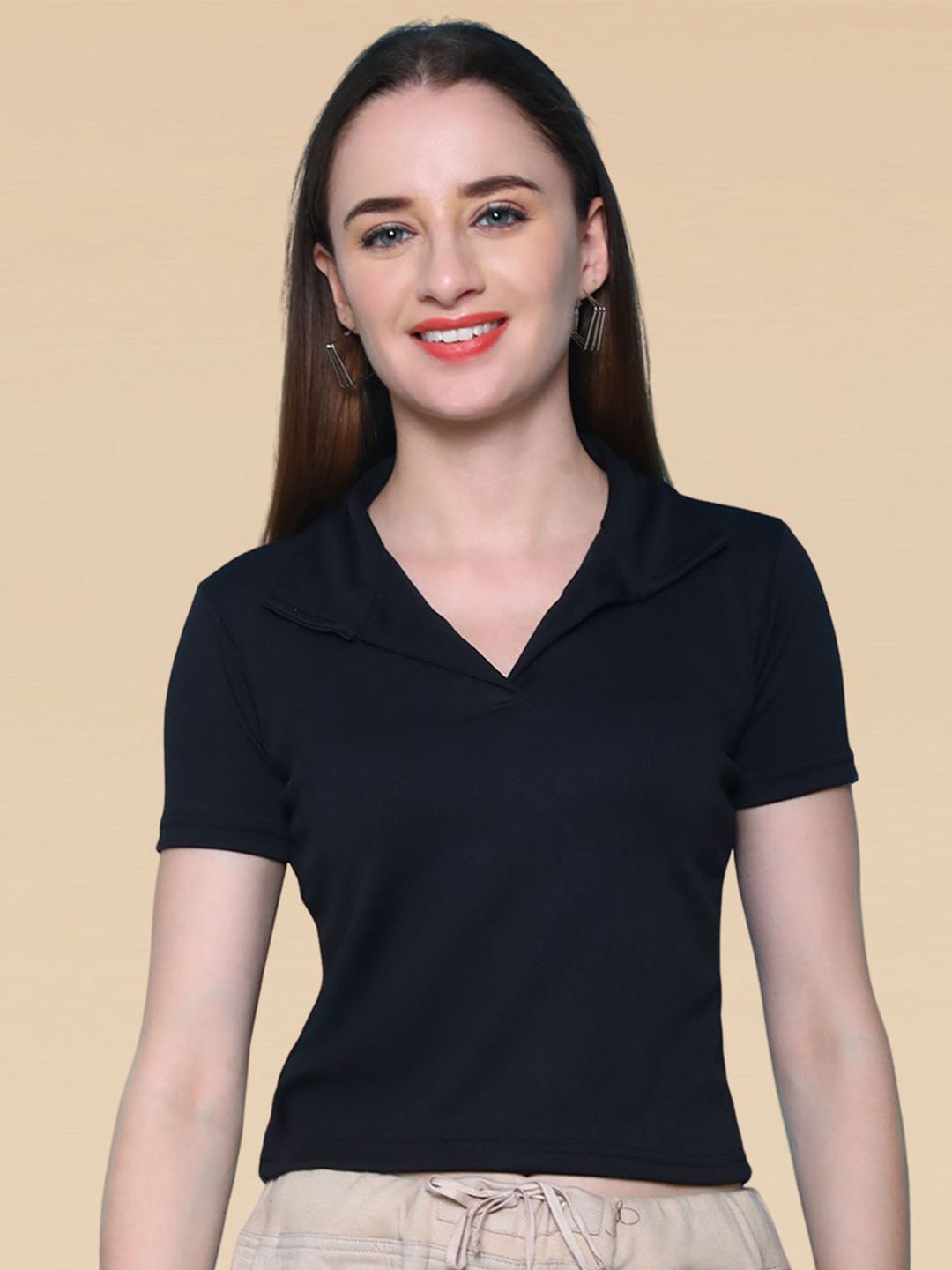 

SZN Shirt Style Crop Top, Black