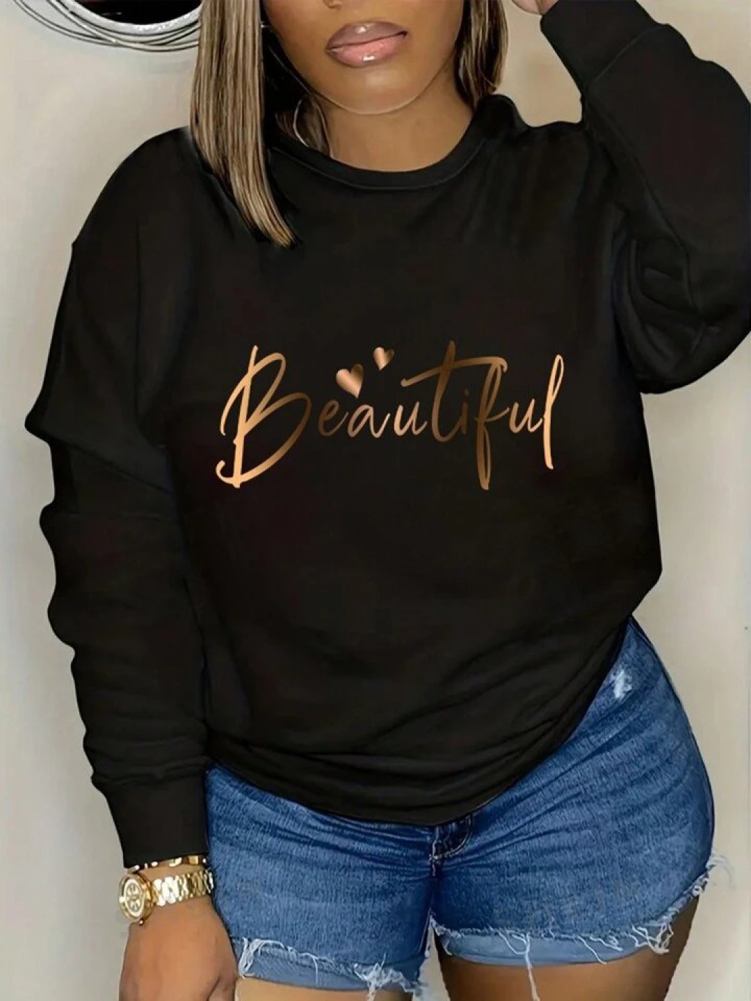 

KASHIAN Women Printed Pullover Sweatshirt, Black