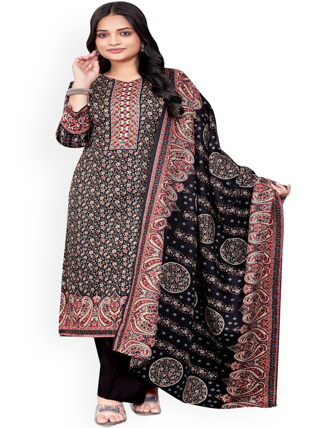 

DRAVINAM Trends Ethnic Motifs Printed Unstitched Dress Material, Black