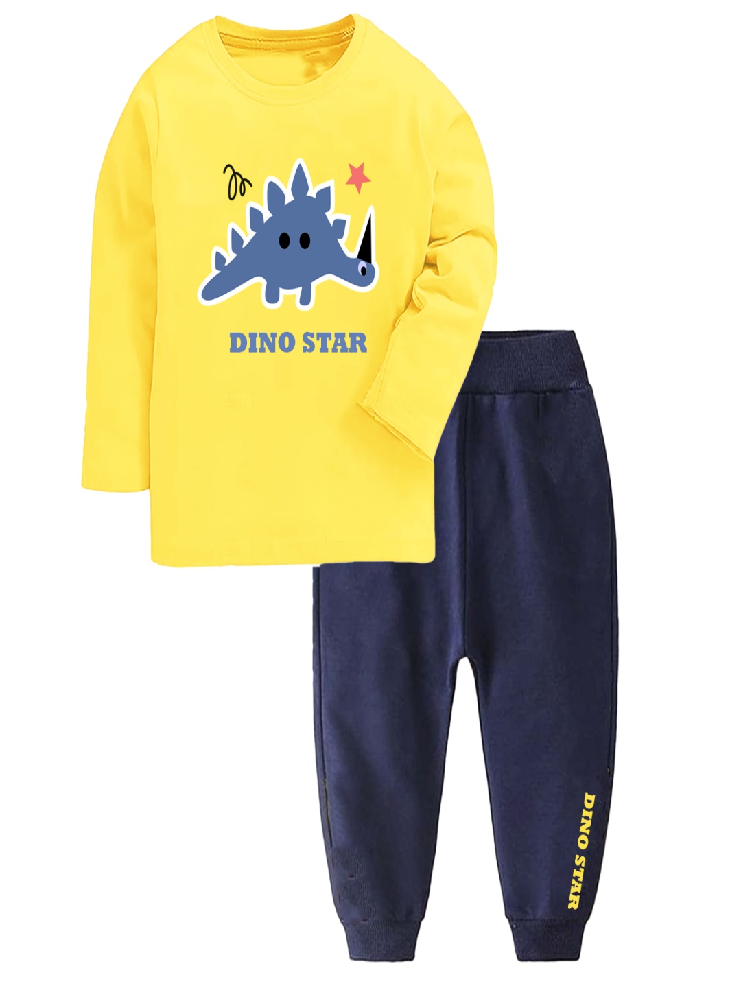 

BILLYBALL Kids Printed Round Neck Pure Cotton T-Shirt With Jogger, Yellow