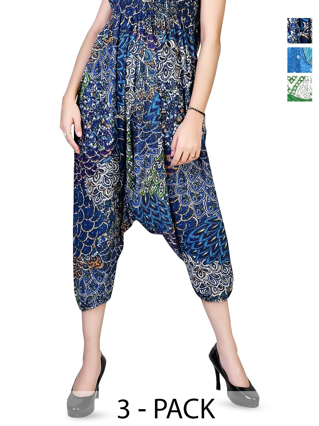 

NarNari Pack Of 3 Printed Harem Pants, Navy blue