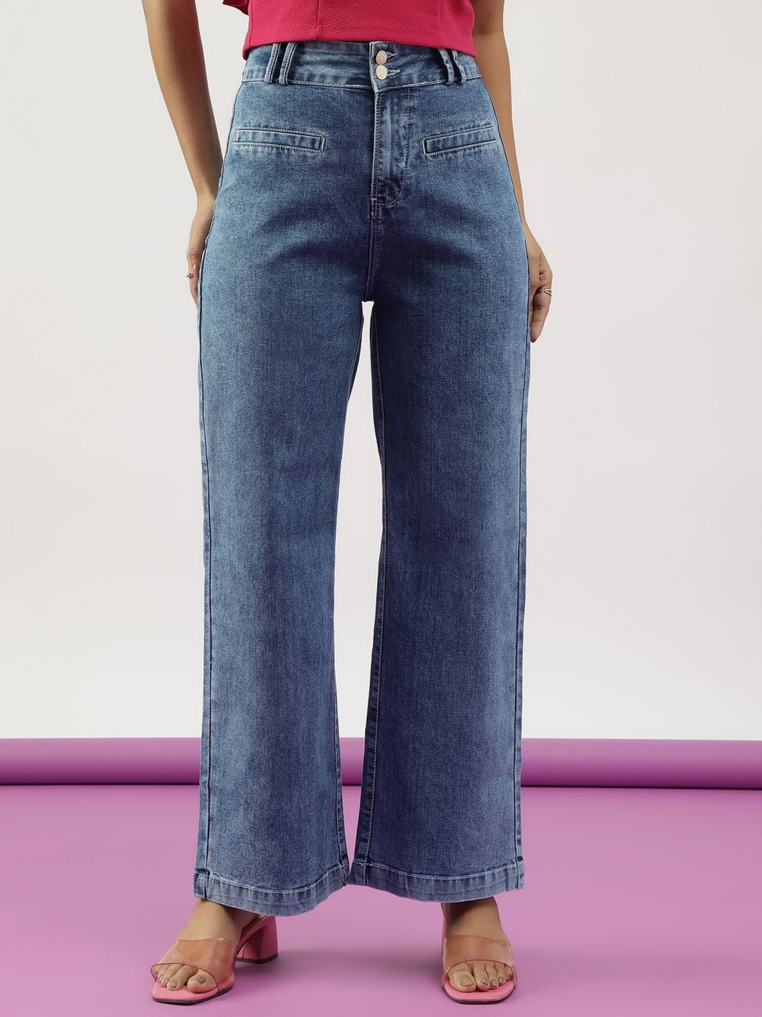 

Code 61 Women Yeva Wide Leg High-Rise Light Fade Stretchable Jeans, Navy blue