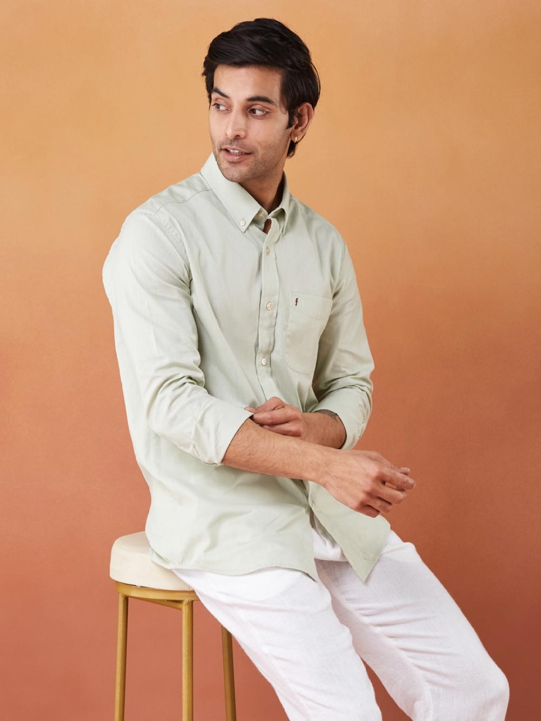 

Fabindia Men Relaxed Fit Button-Down Collar Solid Cotton Casual Shirt, Green
