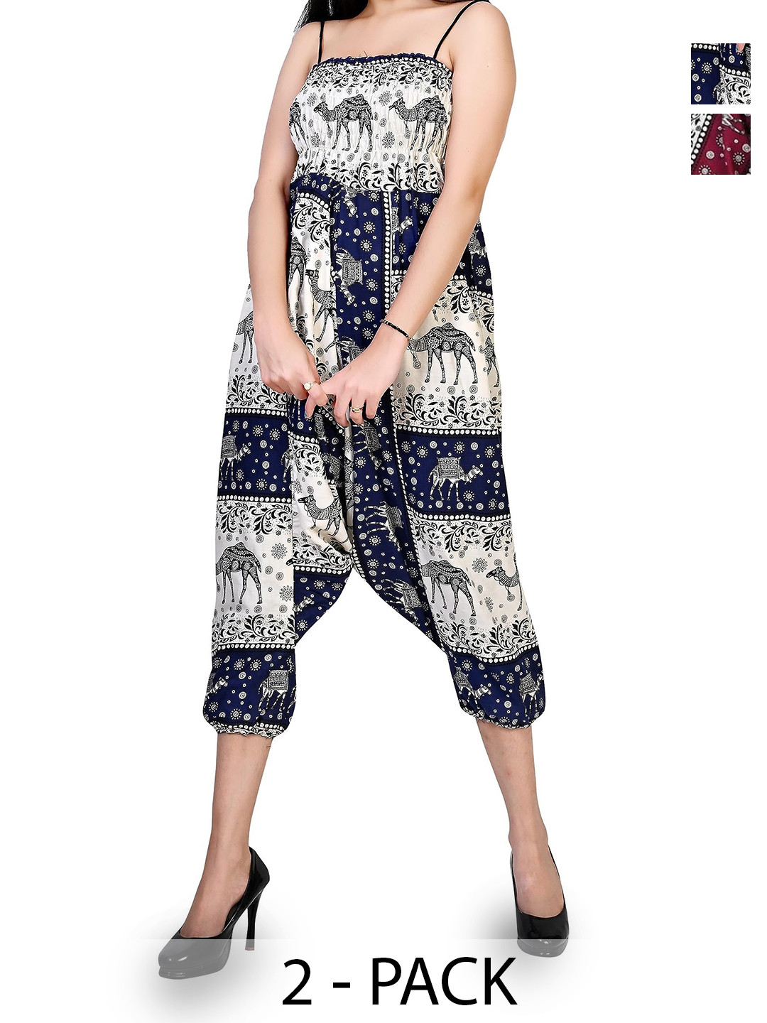 

NarNari Women Pack Of 2 Printed Regular Trousers, Black
