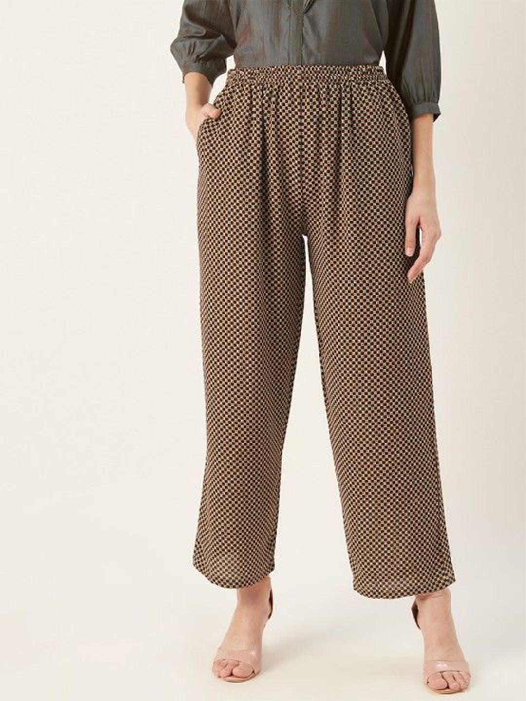 

shiloh Women Checked Georgette Palazzos, Brown