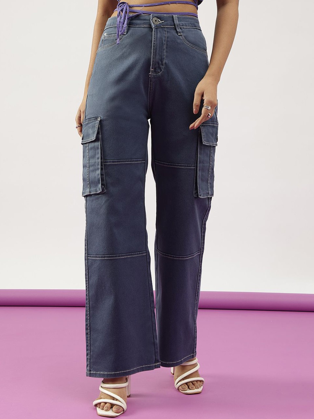

Code 61 Women Wide Leg Stretchable Jeans, Blue