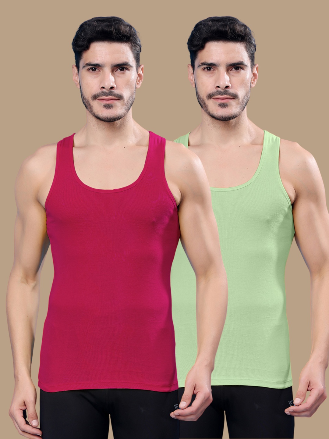 

Friskers Pack Of 2 Cotton Ribbed Gym Vest 24012025R-07-33, Pink